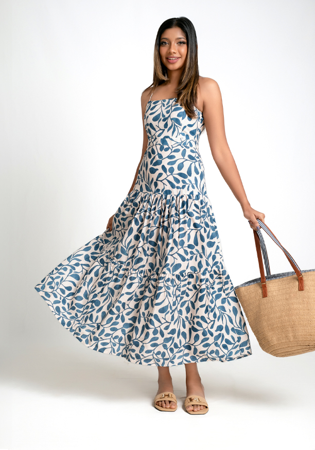 BELLA TIIERED BLUE PRINTED DRESS